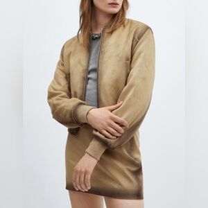 MANGO worn leather-effect Bomber Jacket